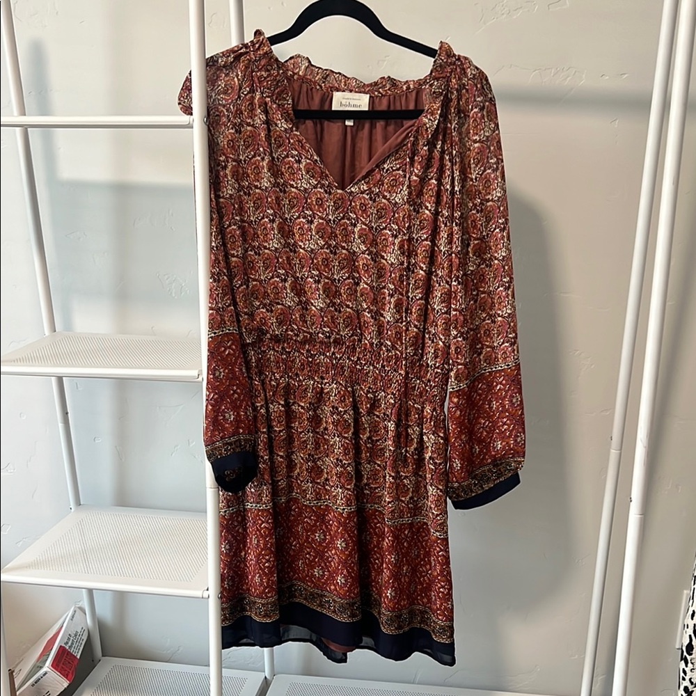 Bohme Red and Black Patterned V-Neck Dress